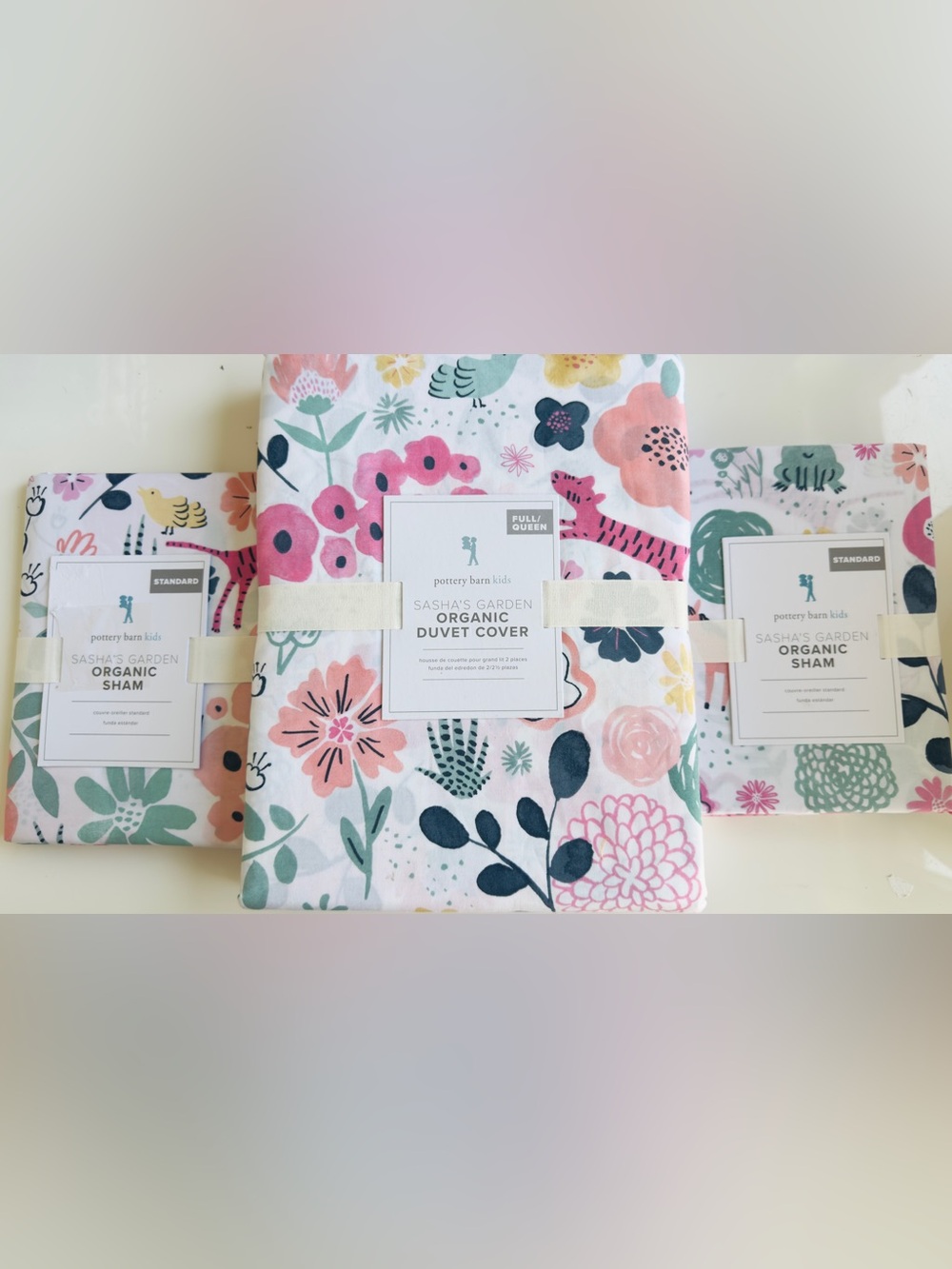 Pottery Barn Kids Sasha's Garden Organic F/Q Duvet Cover & Shams NWT Retail $204